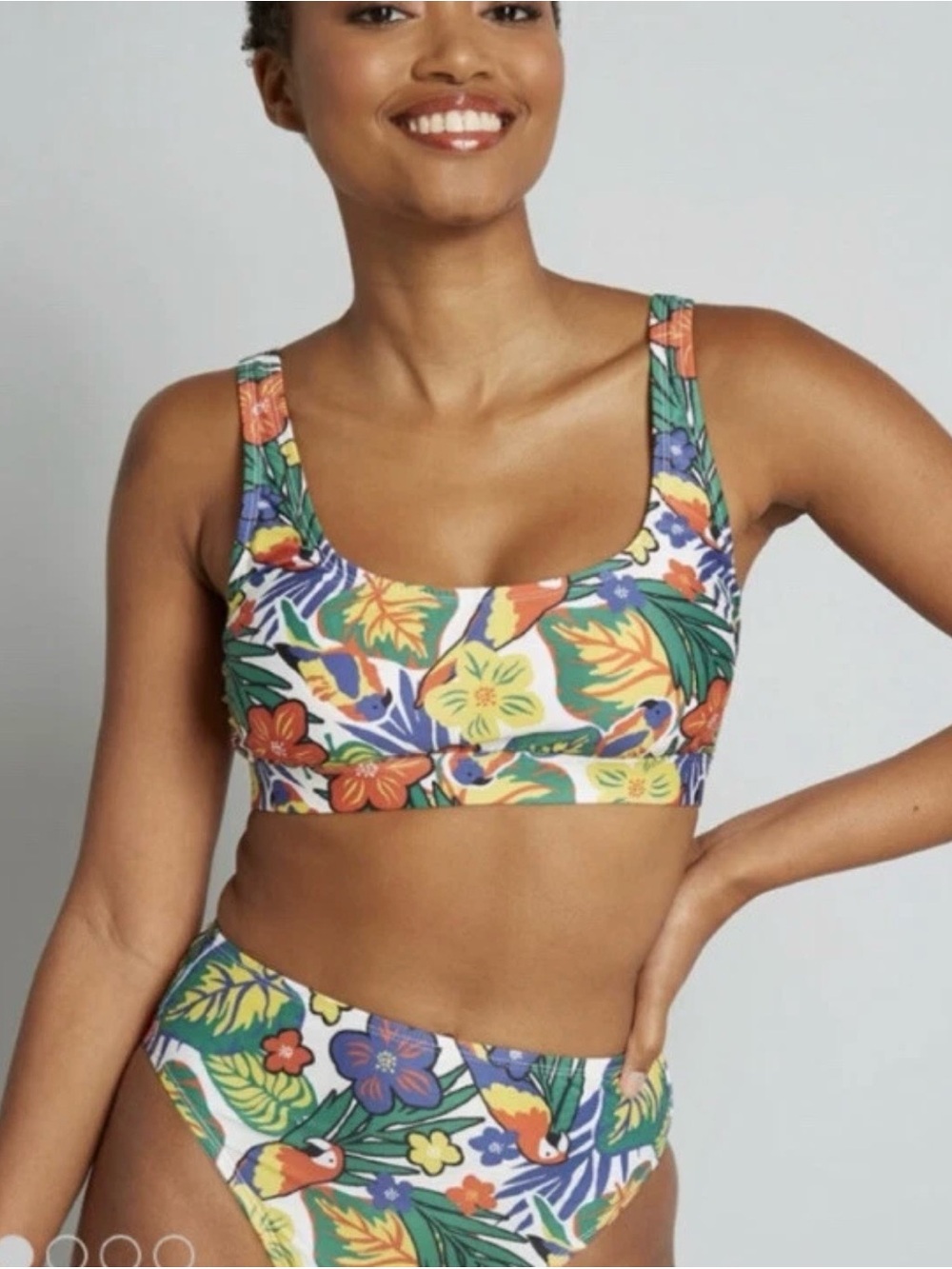 ModCloth Tropical Floral High-Waist Bikini in Green, Yellow, Red, Blue 2X or XXL